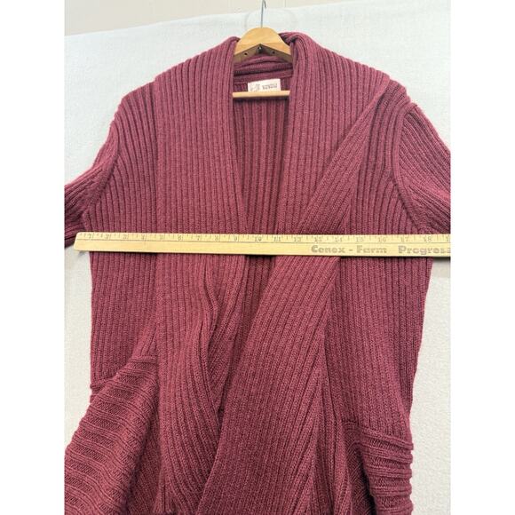 Genuine Peruvian Alpaca Blend Cardigan Large Open Front Long Sleeve Deep Red - Picture 2 of 9